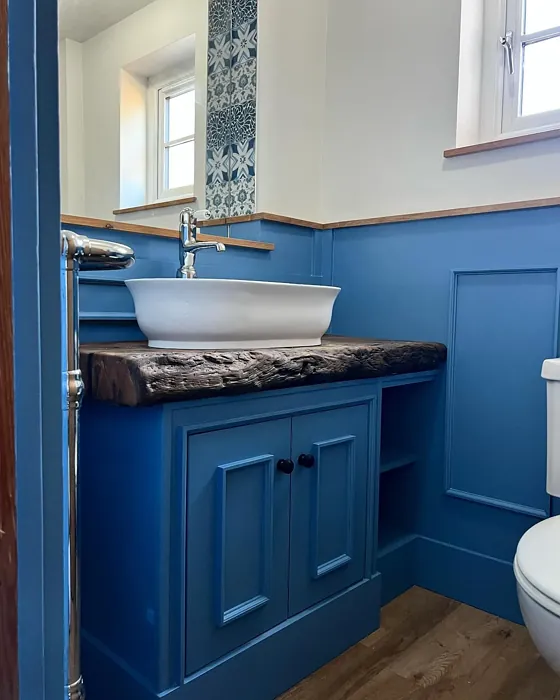 Farrow and Ball Cook's Blue bathroom wall panelling paint
