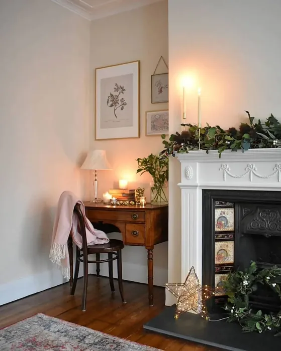 Farrow and Ball Dimity living room fireplace picture