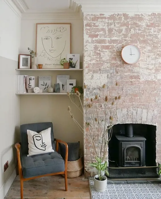 Farrow and Ball Dimity living room fireplace color review