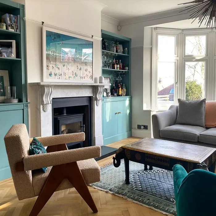 Dix Blue living room fireplace paint