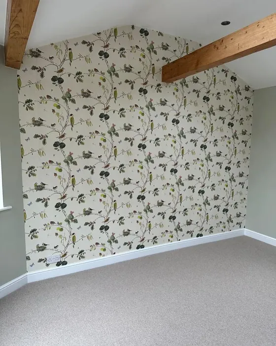 Farrow and Ball Eddy 301 living room with floral wallpapers