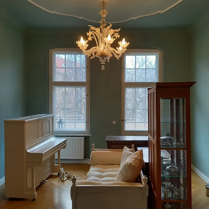 Farrow and Ball Green Blue victorian living room 