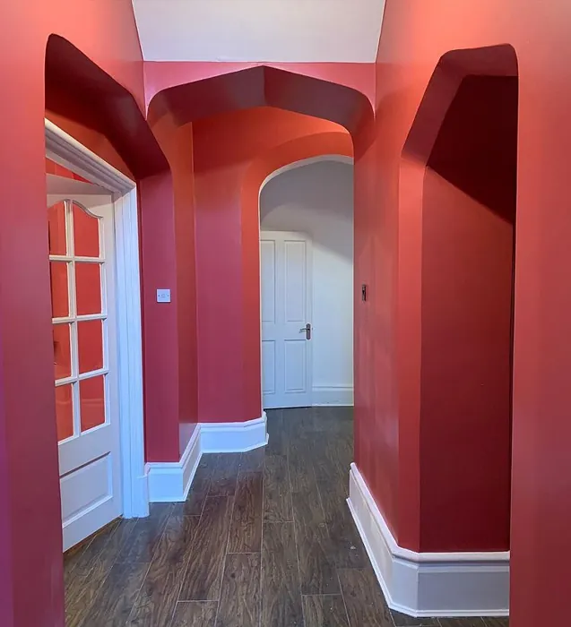 Red hallway interior Farrow and Ball Incarnadine
