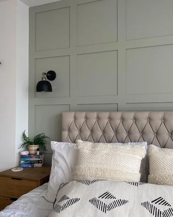 Farrow and Ball Mizzle bedroom panelling