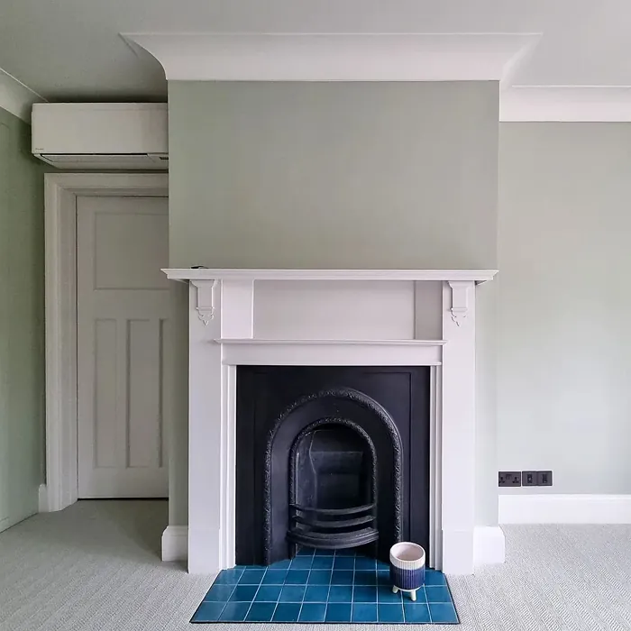 Farrow and Ball Mizzle living room fireplace inspiration