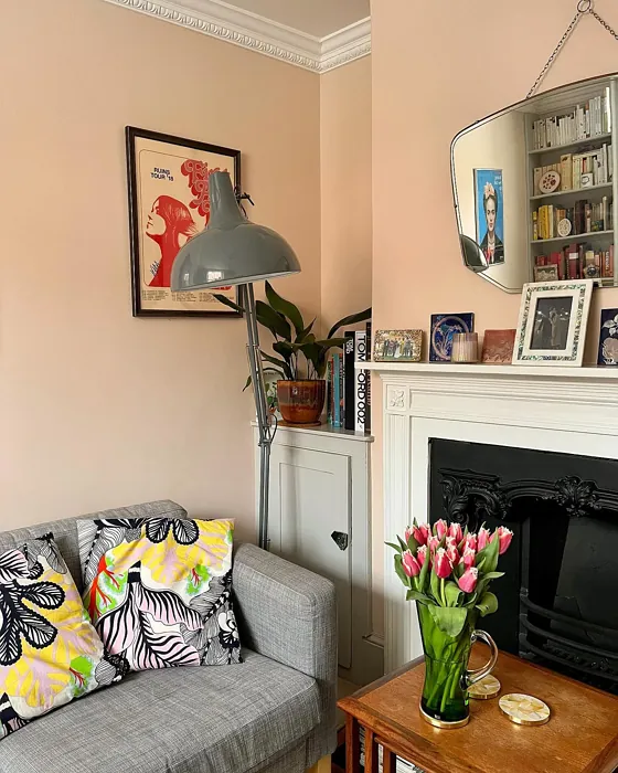 Farrow and Ball Pink Ground 202 living room fireplace