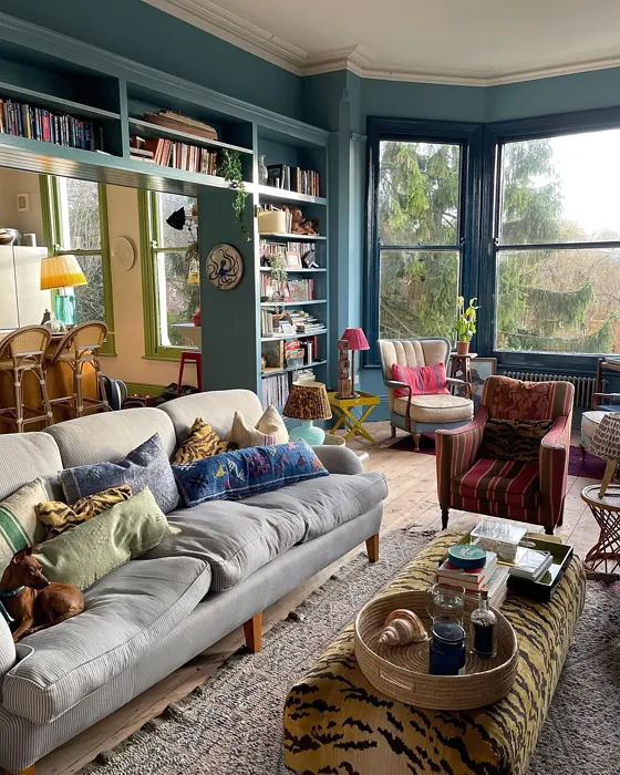 Farrow and Ball Stone Blue eclectic living room