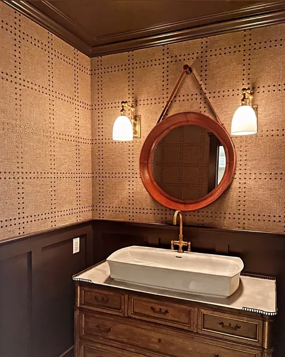 Farrow and Ball Tanner's Brown bathroom wall panelling 