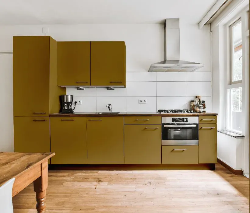 Sherwin Williams Fervent Brass kitchen cabinets