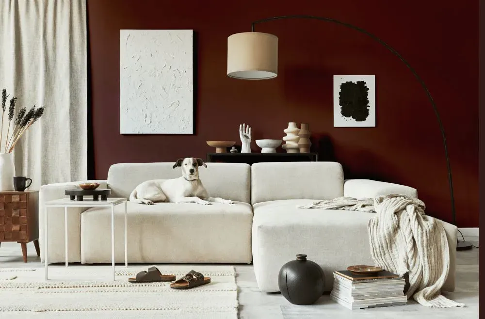 Sherwin Williams Fiery Brown cozy living room