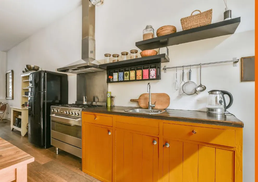 Sherwin Williams Forceful Orange kitchen cabinets