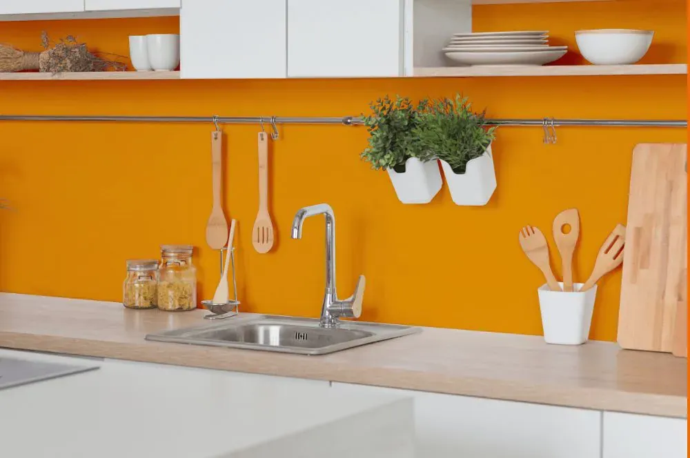 Sherwin Williams Forceful Orange kitchen backsplash