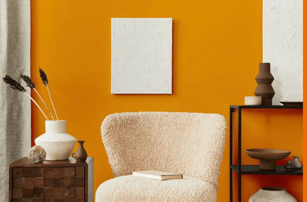 Sherwin Williams Forceful Orange living room interior