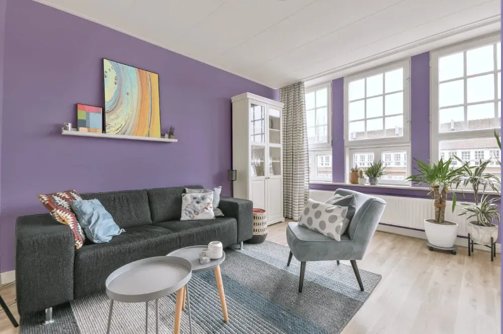 Sherwin Williams Forever Lilac living room walls