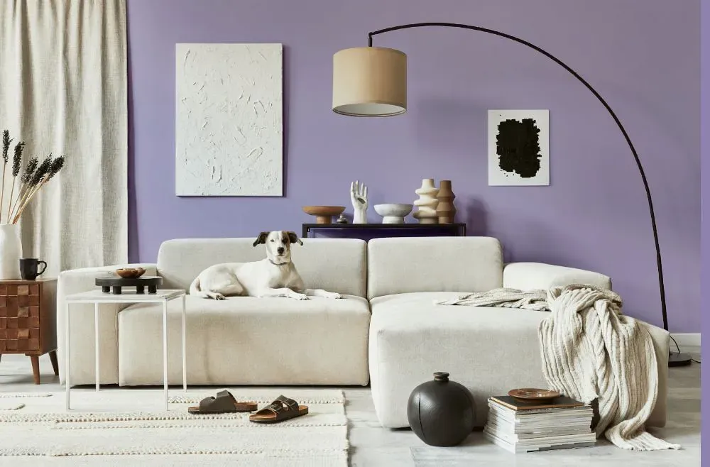 Sherwin Williams Forever Lilac cozy living room