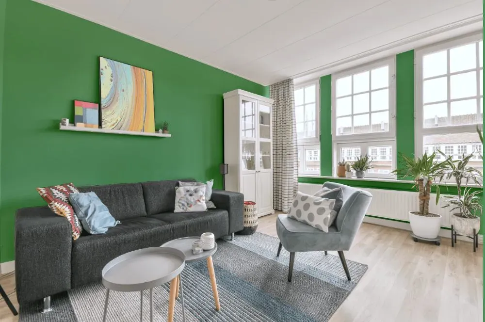 Sherwin Williams Frosted Emerald living room walls