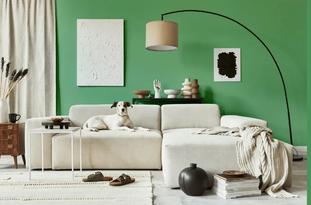 Sherwin Williams Frosted Emerald cozy living room