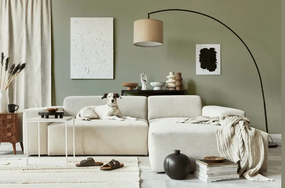 Sherwin Williams Frosted Fern cozy living room