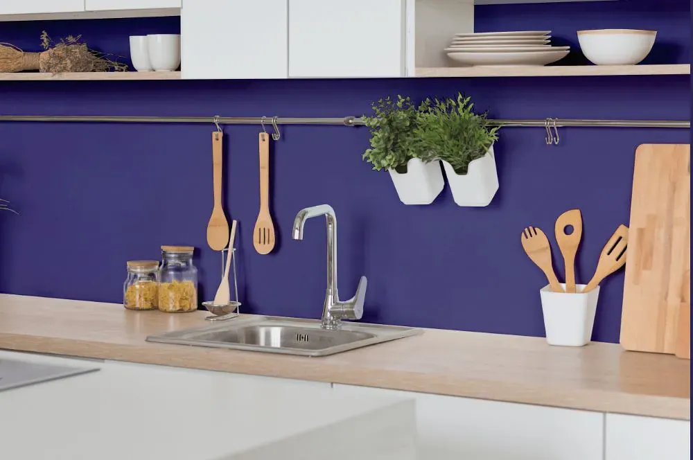 Sherwin Williams Fully Purple kitchen backsplash