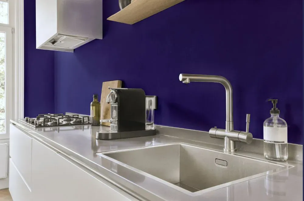 Sherwin Williams Fully Purple kitchen painted backsplash