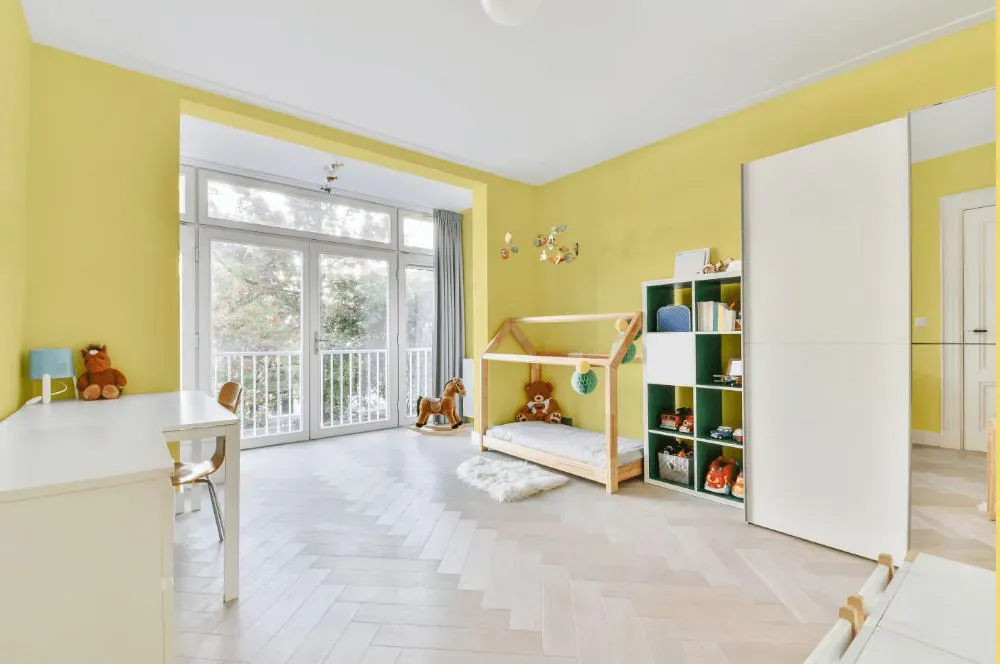 Sherwin Williams Fun Yellow kidsroom interior, children's room