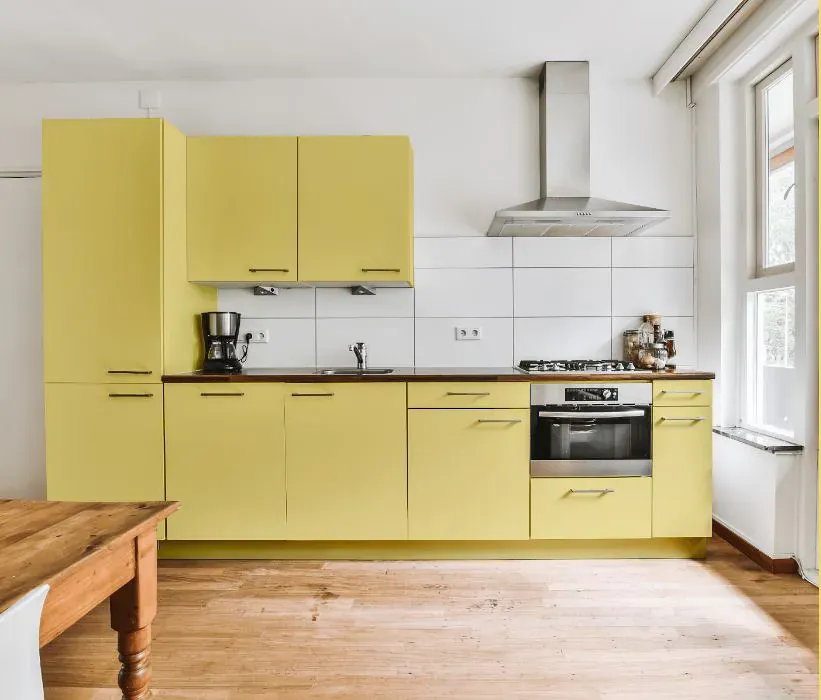 Sherwin Williams Fun Yellow kitchen cabinets