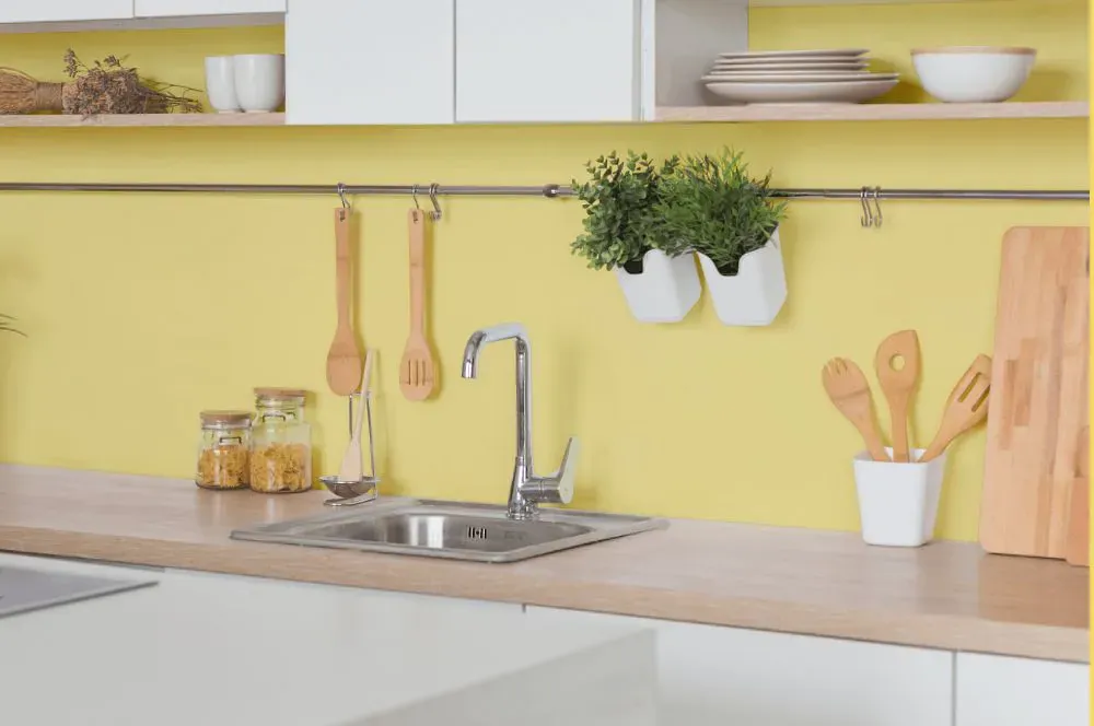 Sherwin Williams Fun Yellow kitchen backsplash