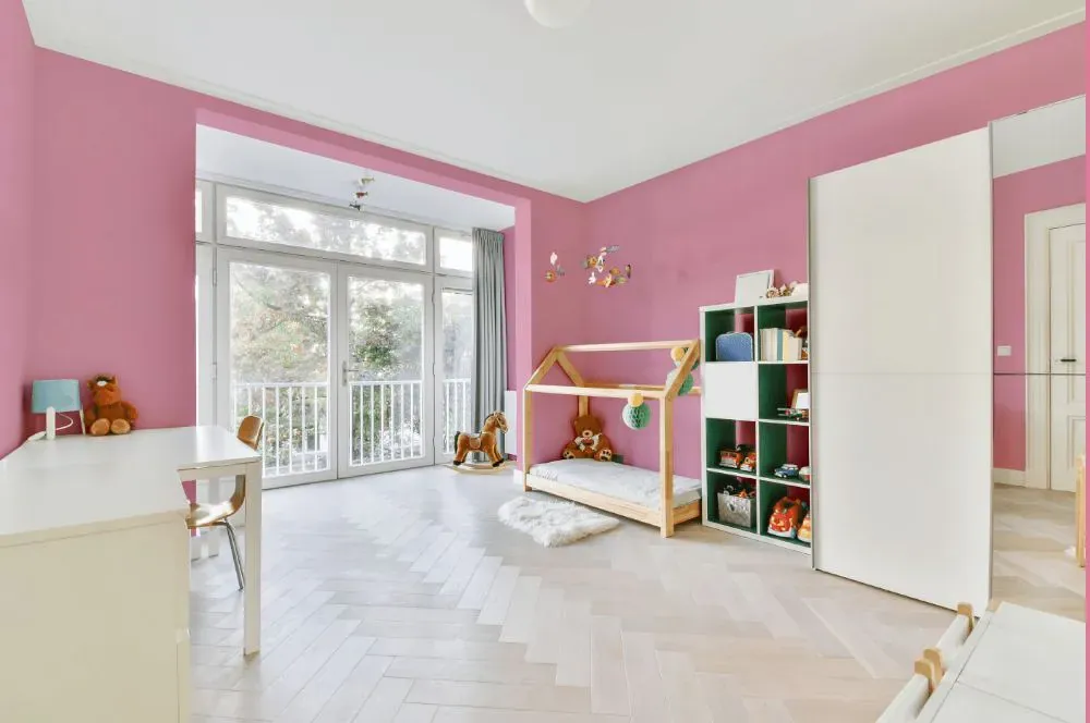 Sherwin Williams Fussy Pink kidsroom interior, children's room