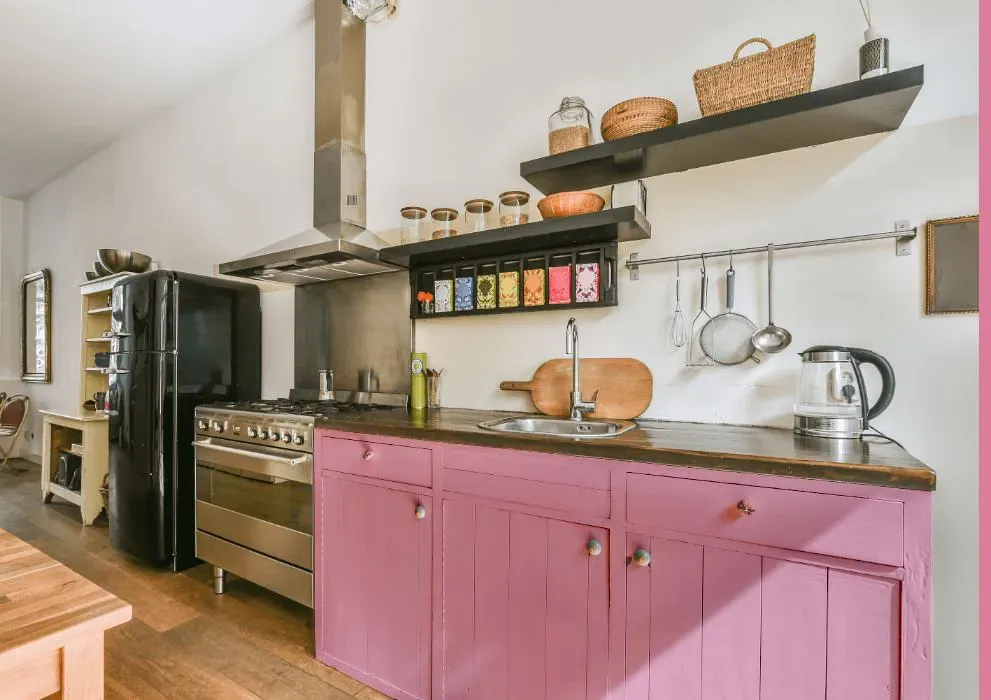 Sherwin Williams Fussy Pink kitchen cabinets