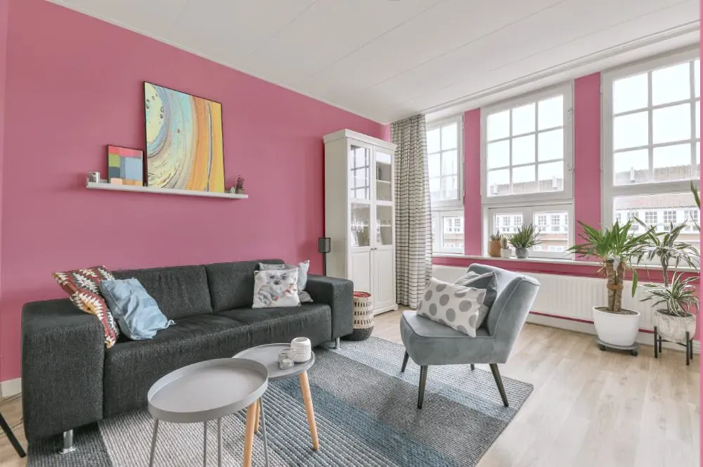 Sherwin Williams Fussy Pink living room walls