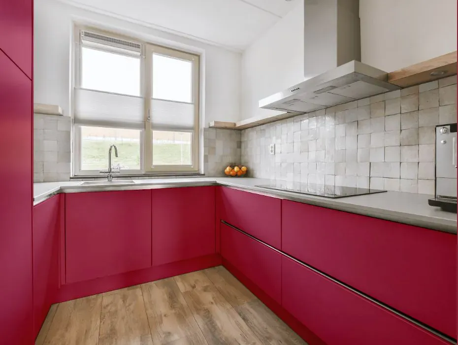Sherwin Williams Gala Pink small kitchen cabinets