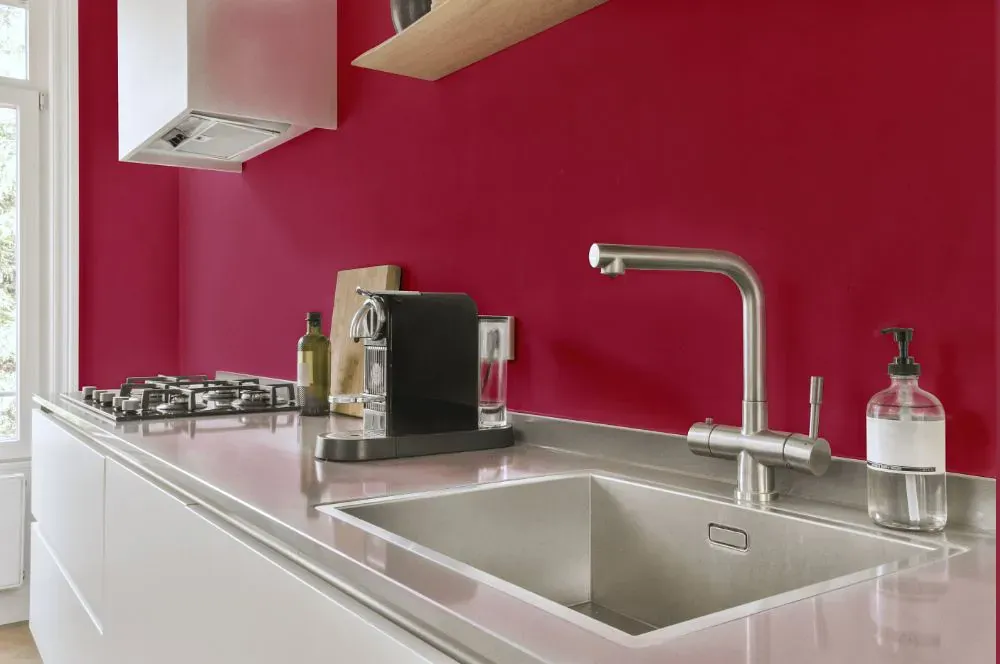 Sherwin Williams Gala Pink kitchen painted backsplash