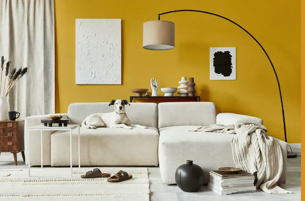 Sherwin Williams Gambol Gold cozy living room