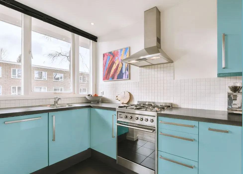 Sherwin Williams Gentle Aquamarine kitchen cabinets