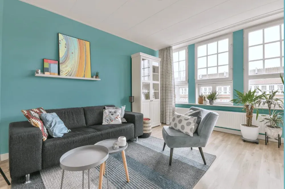 Sherwin Williams Gentle Aquamarine living room walls