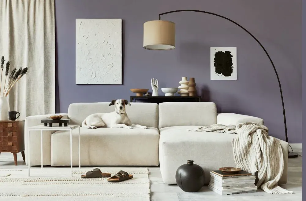 Sherwin Williams Gentle Grape cozy living room