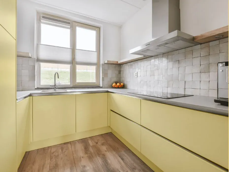 Sherwin Williams Glisten Yellow small kitchen cabinets