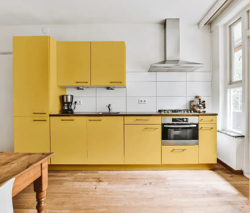 Sherwin Williams Golden Plumeria kitchen cabinets