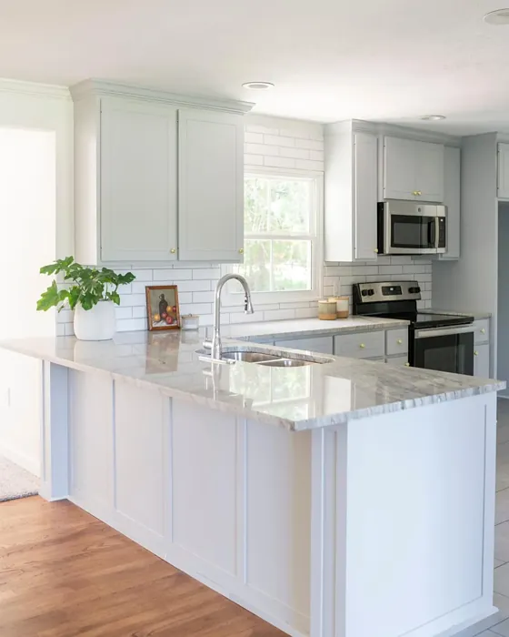 SW 7071 kitchen cabinets color review