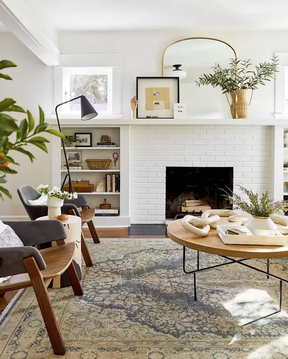 Sherwin Williams Greek Villa living room fireplace inspo