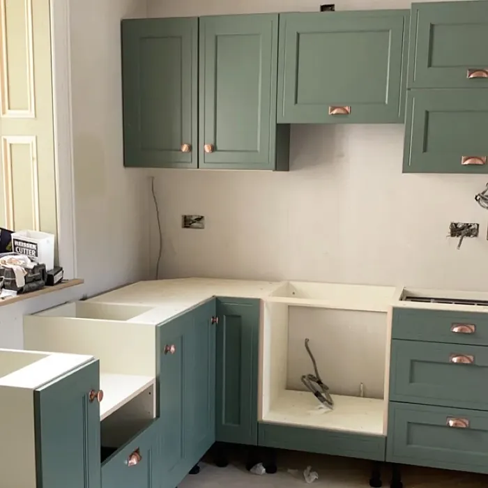 Green Smoke kitchen cabinets paint review