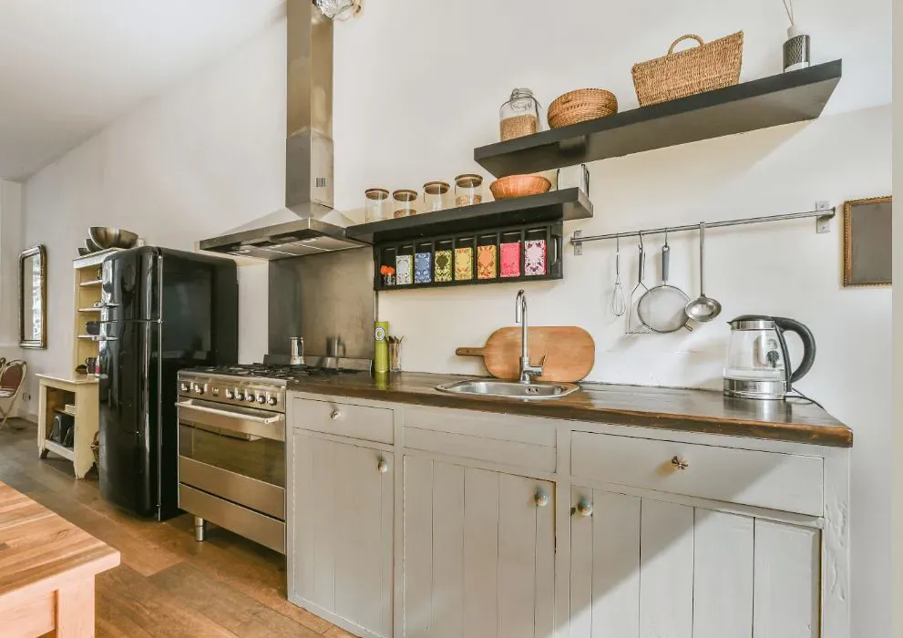Sherwin Williams Grey Heron kitchen cabinets