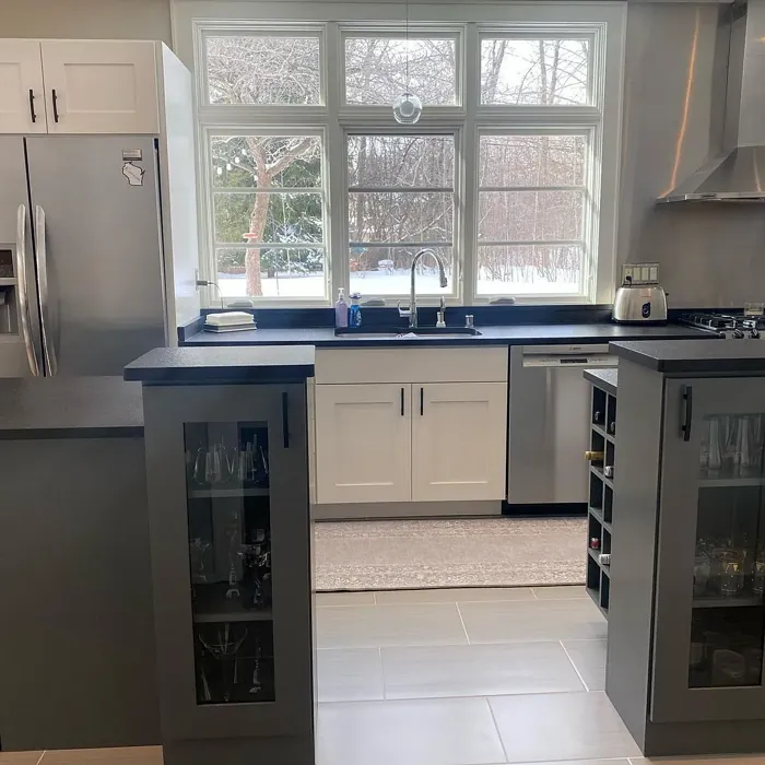 SW Grizzle Gray kitchen cabinets 