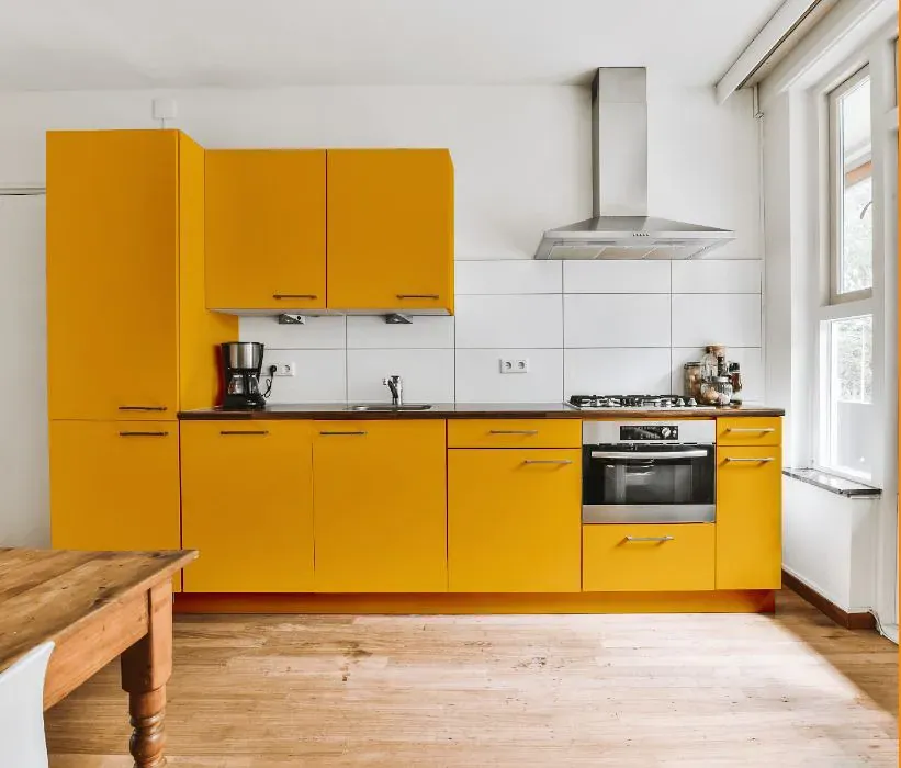 Sherwin Williams Gusto Gold kitchen cabinets