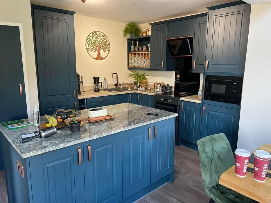 Farrow and Ball Hague Blue 30 kitchen cabinets