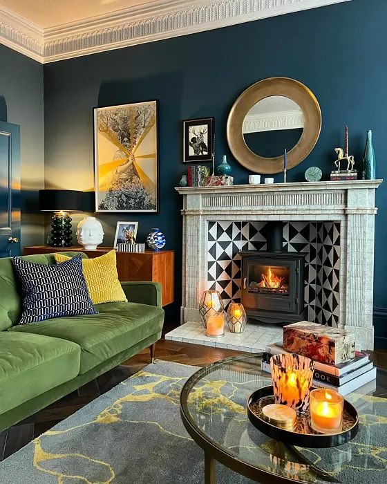 Farrow and Ball Hague Blue eclectic living room paint review