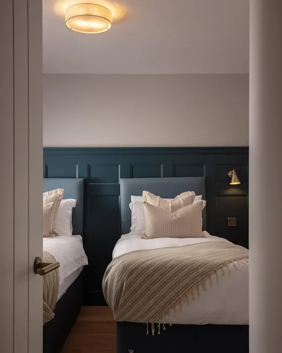 Farrow and Ball Hague Blue bedroom panelling 