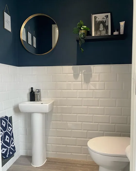 Hague Blue bathroom with white metro tiles