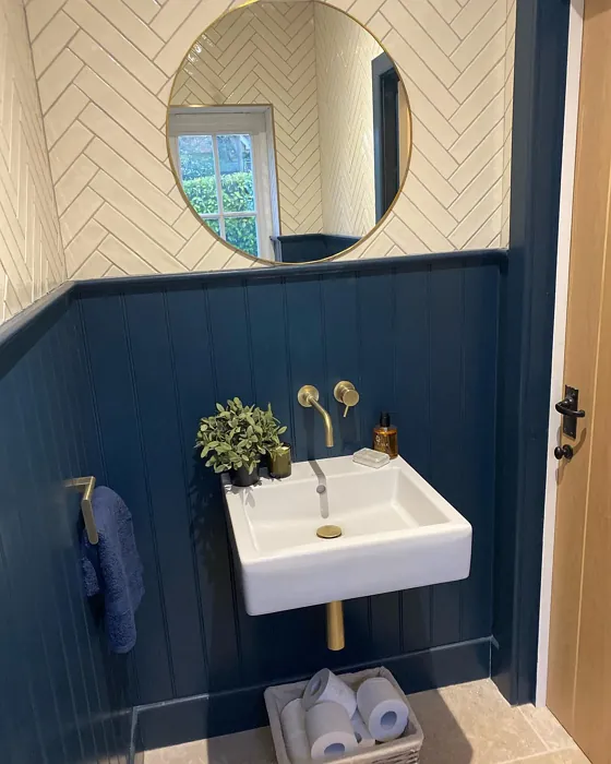 Hague Blue bathroom paint with herringbone tiles