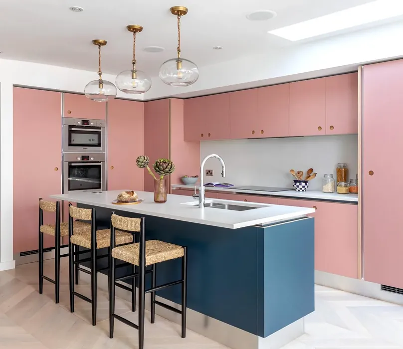 Hague Blue and pink kitchen cabinets paint